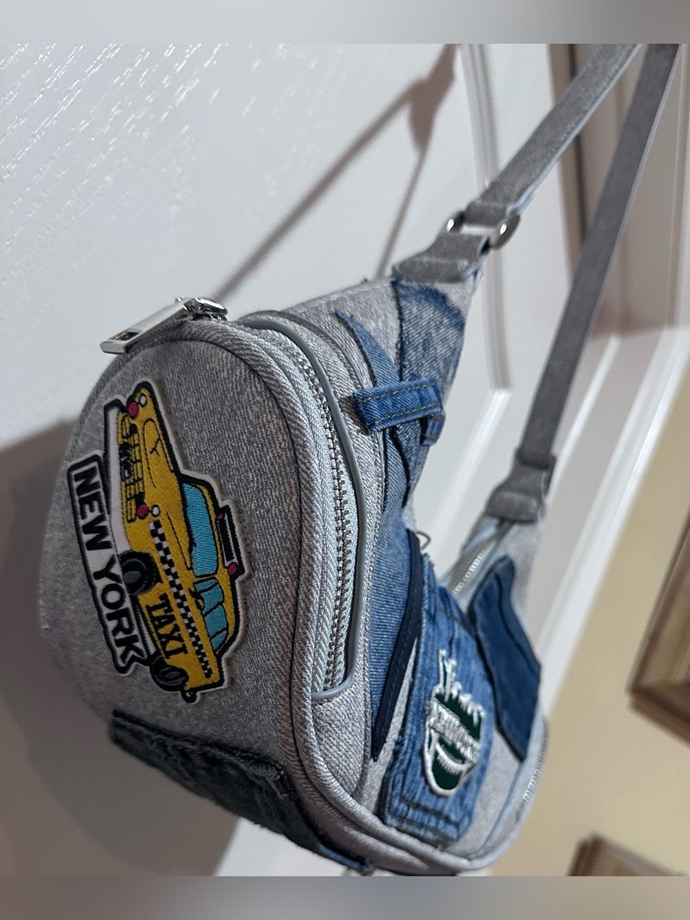 Upcycled New York inspired Denim Patchwork Shoulder Bag - Picture 6 of 7
